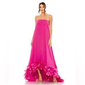 Mac Duggal Strapless Flare Feather Hem Gown